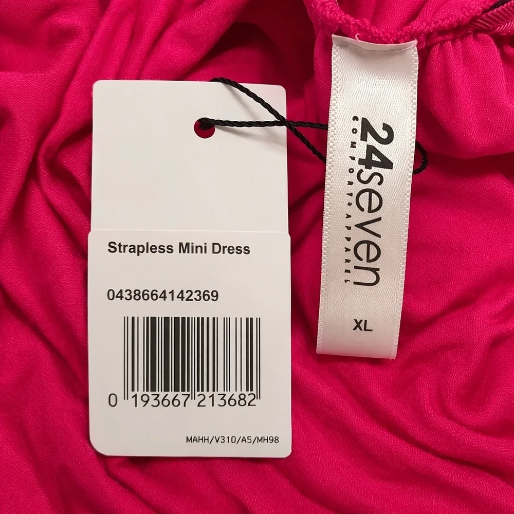 24seven Comfort Apparel Pink Strapless Strechy Empire Waist Mini Dress XL NWT